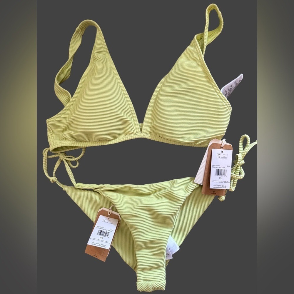 Billabong Tanlines Ava Tank & Tanga Bikini Set Ribbed Lime Green XL NWT